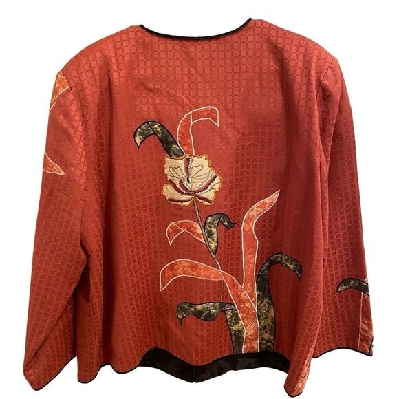 Indigo Moon Womens Embroidered Patchwork Jacket 1X Terracotta Velvet Art to Wear - Picture 2 of 5